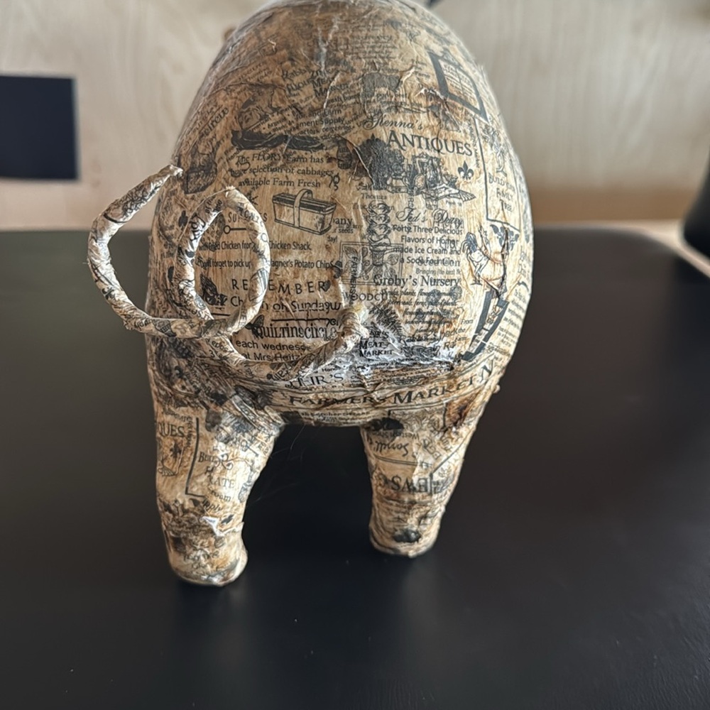 Decorative Pig Figurine with Newspaper Print - Picture 5 of 5